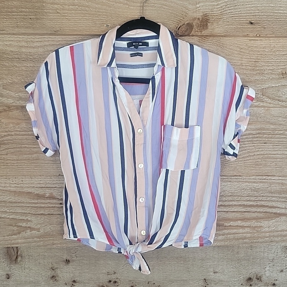 Miss Me Cropped Striped Tie Front Top Size Small